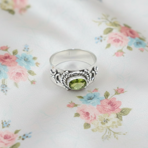 925 Silver <b>Peridot</b> <b>Ring</b> Vintage Floral Pattern Gold Yellow Gold Plated Handmade Statement Jewelry Unisex Gift Wholesale BestSale - Product Image 6