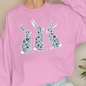 Silhouettes de lapin à décoration florale complexe imprimées sweats tricotés décontractés pour femmes - Product Image 3