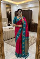 Sari rose et bleu en soie douce de qualité supérieure avec broderie Zari, motif oiseaux, robe traditionnelle indienne pour mariage et festival