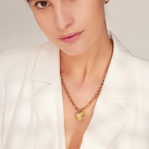 สร้อยคอจี้รูปหัวใจสำหรับผู้หญิง สแตนเลส 304 เคลือบทอง 18K พร้อมโซ่ลูกบอล - Product Image 1