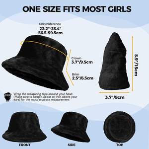 SIDDIQUI HOSINEX New 2024 Women Adult Faux Fur Solid <b>Laminated</b> Casual Plush Seamless Washed Ripped Bucket Hat Winter Warm Bow - Product Image 6