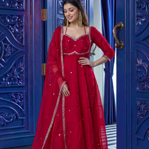 Vestido de lujo de satén Fendi con bordado de lentejuelas y algodón, estilo Rambo, para boda, con dupatta, precio al por mayor, étnico, puro. - Product Image 1