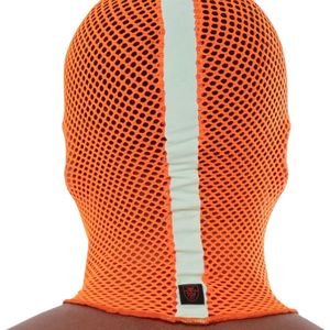 Masque en maille néon orange pour homme, vêtement de club fetish, design néon audacieux, imperméable, pour le sexe anal et vaginal - Product Image 4