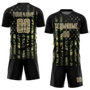 Conjunto de Uniforme de Fútbol Personalizado para Hombre, Camuflaje Negro, Impresión Sublimada, Absorbe la Humedad, Manga Corta, Corte Atlético, Servicio OEM - Product Image 1