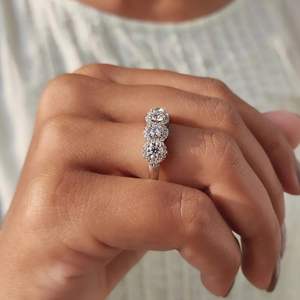 925 Sterling <b>Silver</b> 5 Stone Halo Moissanite <b>Ring</b> | Round Cut VVS Wedding & Engagement <b>Ring</b> for Women - Product Image 3