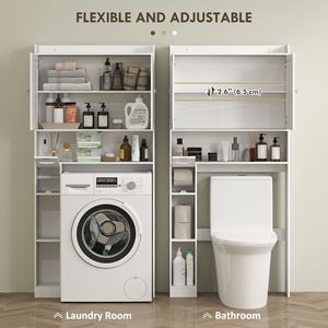 Mobile da Bagno Bianco Stile Rustico con Ripiano Regolabile e Ante Scorrevoli per Stoccaggio Sopra il WC - Product Image 5