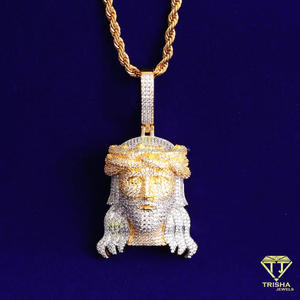 Premium Moissanite Diamond Jesus Head Pendant Necklace in 925 Sterling Silver Urban Fashion Jewelry Piece - Product Image 4