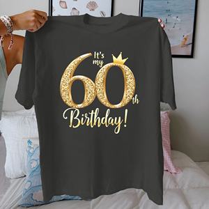 Camiseta de algodón 100% de ajuste cómodo informal para mujer para 60 cumpleaños de punto con diseño estampado - Product Image 2