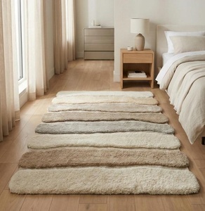 Alfombra Moderna de Lana con Rayas Neutras, Suave y Afelpada, Antideslizante, Hecha a Mano, con Diseño Geométrico Abstracto para Sala de Estar, Dormitorio y Decoración del Hogar - Product Image 1