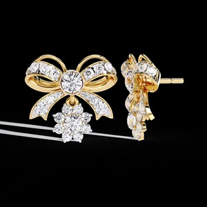 Cute Bow <b>Moissanite</b> Stud <b>Earrings</b>, Sparkly Bowknot Ribbon Jewelry, Dainty Daily Wear Silver <b>Earrings</b>, Elegant Women Gift - Product Image 3