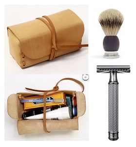 Juego de brochas de afeitar elegantes de primera clase para hombre, con estuche de cuero, mango de estilo y calidad, herramienta de aseo, set de afeitado con cuero. - Product Image 3