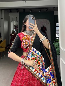 Ensemble Lehenga Choli en soie jacquard pour femmes, tenue indienne pakistanaise brodée, taille élastique, robe de fête de mariage - Product Image 2