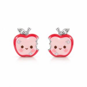 Minimalist Green Enamel Apple Stud <b>Earrings</b> with Custom Zircon Enamel Craft, Creative Piercing Studs for Shopify Sellers - Product Image 6