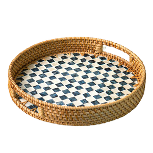 Plateau rond en rotin avec motif mosaïque perlé dynamique, idéal pour la décoration de comptoir de cuisine et la présentation alimentaire (vente en gros) - Product Image 2