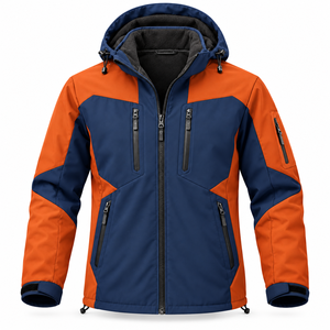 Custom Branding Softshell Outdoor <b>Jacket</b> Men's Winter Hunting Coat <b>Warm</b> <b>Fleece</b> Lining Color Block Zipper Pockets Detachable Hood - Product Image 1