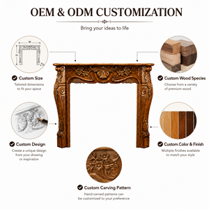 Solid Wood <b>Fireplace</b> <b>Mantel</b> Surround Hand Carved Decorative <b>Mantel</b> Frame Custom Size for Living Room Home Renovation - Product Image 4