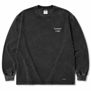Sweat-shirt à col rond en coton lavé épais pour homme, personnalisé OEM, noir anthracite, coupe oversize, streetwear, manches longues - Product Image 2