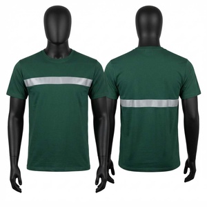 T-shirt de travail en jersey de coton premium 180 GSM vert foncé avec bande réfléchissante sur la poitrine, logo personnalisé, finition par transfert thermique, uniforme quotidien - Product Image 1