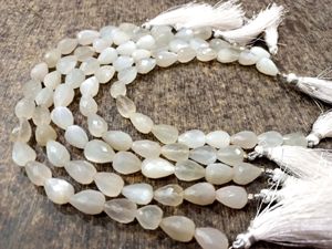 Natural White <b>Rainbow</b> Moonstone Tear <b>Drop</b> shape Briolette 8x12mm Beads Sold Per strand 8 Inches long - Product Image 2