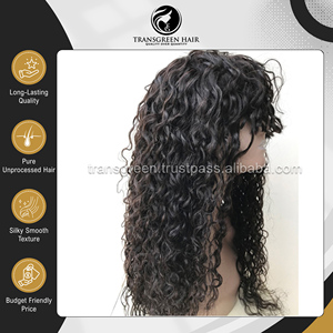 Trusted India Origin Supplier Selling 100% Raw Unprocessed Virgin Natural Curly <b>Wig</b> with Bangs Human Hair Extension on Sale - Product Image 3