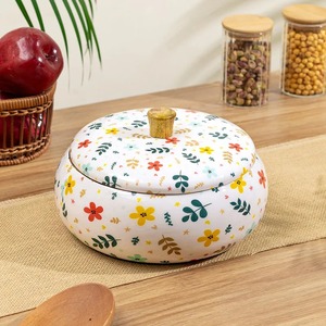 Casserole en bois à motif floral avec couvercle en céramique, boîte de rangement ronde écologique, lavage à la main uniquement - Product Image 4