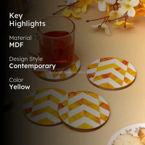 Ensemble de sous-verres carrés en bois écologiques de luxe moderne, motif chevron jaune et blanc, résistants à la chaleur, pour café et repas - Product Image 5