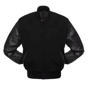 Veste universitaire noire personnalisée pour homme, corps en laine, manches en viscose, col montant, respirante, hiver, décontractée, fabricant OEM en gros - Product Image 5