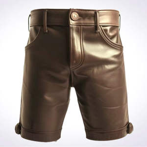 Men Breathable Leather <b>Shorts</b> Real Leather <b>Slim</b> <b>Fit</b> Gym <b>Short</b> All Custom Waist Size Available - Product Image 4