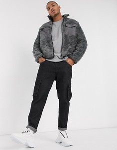 Chaqueta de Forro Polar Extra Grande para Hombre con Cierre, Cuello Alto, Color Sólido, Resistente al Viento, Ropa Casual de Invierno, Negro Gris - Product Image 1