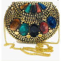 RR ENTERPRISES - Bolso de Mano de Lujo para Mujer, Diseño de Cristal con Acabado Plateado Antiguo, Accesorios de Moda Hechos en India, Modelo RR202514923