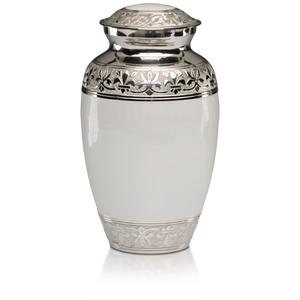 Urne funéraire artisanale en laiton blanc argenté pour cendres humaines, urnes commémoratives décoratives en métal pour adultes, urnes métalliques en gros - Product Image 1