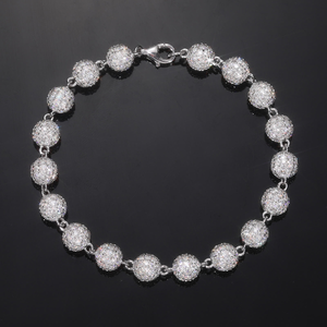 Luxury 925 Silver Rhodium Plated Crystal <b>Ball</b> Chain <b>Bracelet</b> Unisex Everyday Wear - Product Image 2