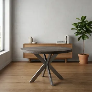 Table à manger ronde rustique en bois avec base en fer en forme de X, plateau en bois massif fait main, style industriel, meubles de cuisine et de salle à manger pour la maison - Product Image 3