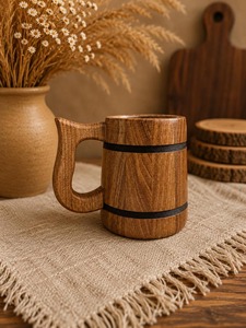 Mug en bois et acier Viking personnalisé, poli et gravé à la main, respectueux de l'environnement, cadeaux d'affaires, festivals Renaissance, médiévaux - Product Image 6