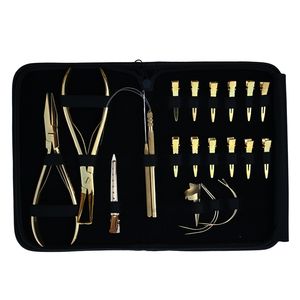 Kit d'outils professionnels pour extensions de cheveux à usage professionnel en salon, avec outil de pose et de retrait de perles plates, outil à boucle et crochets, et pinces bec de canard - Product Image 1