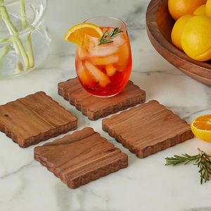 <b>Rustic</b> Wooden Coasters Round <b>Set</b> Heat Resistant Drink Pad for Coffee Tea Mug Glass Non Slip Bottom <b>Table</b> Protection Home <b>Dining</b> - Product Image 1