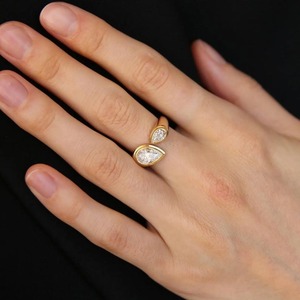 New Design Pear Cut 1.30tcw Lab Grown Diamond Bezel Set <b>Ring</b> <b>Open</b> Bypass Yellow Gold <b>Ring</b> with IGI Certified & VVS-VS Clarity - Product Image 2