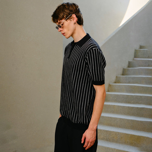 Camisas Polo Blancas de Manga Corta con Rayas Verticales para Hombre, Logotipo Personalizado, Anti-Pilling, Cierre de Cremallera de un Cuarto, Camisa Polo de Punto para Hombre - Product Image 3