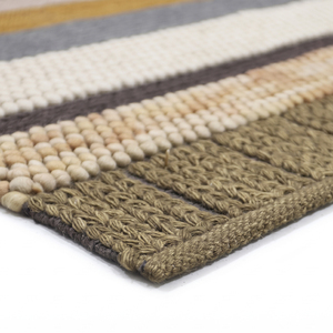 Tapis en laine DECORDEC multicolore texturé à rayures, écologique, antidérapant, tufté à la main, beige, noir, rouille, gris, motif géométrique en treillis pour - Product Image 6