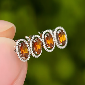 Classic Stainless Steel Number Stud Earrings with Amber Stone for Party Wedding Gift - Product Image 3