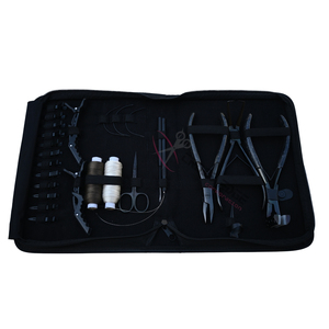 Black Salon hair Extension Tool Kit with 7 Inch Pliers Flat Crimping Plier Tape In Plier <b>Bead</b> Remover Hook Loop Wig <b>Threads</b> Set - Product Image 1