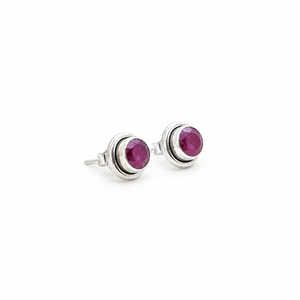 Minimalist 925 <b>Sterling</b> <b>Silver</b> <b>Stud</b> Earrings With Round Ruby Gemstone Bezel Setting For Women's Everyday Wear - Product Image 1