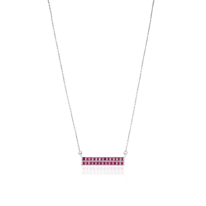 Collar minimalista con colgante de barra horizontal de rubí natural en plata de ley 925, diseño geométrico, joyería fina para mujer. - Product Image 1