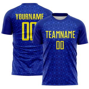 Conjunto de Camiseta de Fútbol Sublimada Personalizada, Patrón Geométrico Azul y Amarillo, Absorbe la Humedad, Manga Corta, Ropa Deportiva para Hombre Adulto - Product Image 4