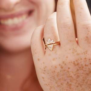 Women's 14k Gold Triangle Cut Diamond <b>Ring</b> Minimalist Engagement Jewelry - Product Image 2