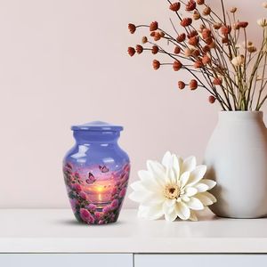 Urne funéraire en aluminium, récipient commémoratif en métal, décoration florale papillon pour l'enterrement d'un adulte - Product Image 5