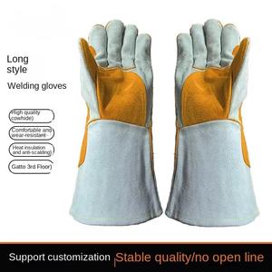 Gants de soudage Sunny Gloves en cuir premium, doublés polaire, en croûte de cuir de vachette, résistants à la chaleur, pour travaux de sécurité, avec manchette longue, pour la construction - Product Image 4