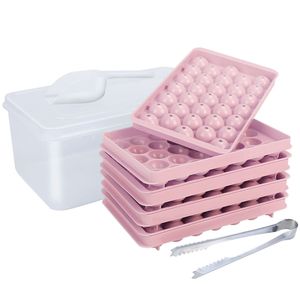 Paquete de 4 moldes para cubitos de hielo circulares pequeños, 132 unidades, molde para bolas de hielo redondas con tapa, contenedor para cubitos de hielo pequeños, para enfriar bebidas - Product Image 1