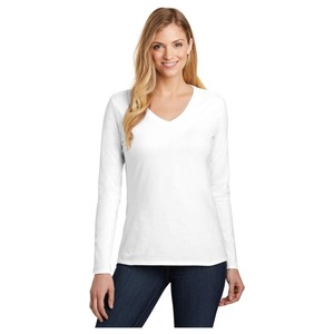 T-shirt personnalisé pour femme à manches longues et col en V, en coton doux, décontracté, basique, léger, tendance, fabricant OEM ODM - Product Image 1