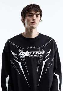 ONETEN APPARELS Men's Oversized <b>Long</b> <b>Sleeve</b> <b>T</b>-<b>Shirt</b> <b>Black</b> Crew Neck Loose Fit Streetwear Full Length 100% Cotton Printed Design - Product Image 5